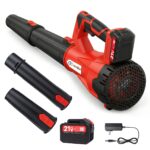 cordless leaf blower, 650 cfm electric jet blower with 21v 4.5ah battery, 6 speed modes portable leaf blower for lawn care, driveway, and snow removal (red)