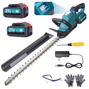20'' hedge trimmer cordless, 3000rpm electric hedge trimmer, cordless hedge trimmer with battery and charger included, 180° rotatable head for yard, garden, lawn care (blue)