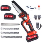 8" & 6" mini chainsaw cordless, portable handheld electric chainsaw with 2x3.0ah batteries & charger, brushless small power saw for wood & tree cutting (red)