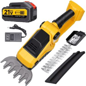 cordless hedge trimmer, 2 in 1 hedge trimmer, electric hedge trimmer with battery and charger included, cordless grass shear & shrubbery trimmer for gardens, yards and lawns (yellow)
