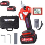 21v electric pruning shears cordless, brushless electric pruner, 1.96'' cutting diameter portable cordless power shears with lcd display＆sk5 blades for gardening tree trimming (red)