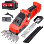 cordless hedge trimmer, 2 in 1 hedge trimmer, electric hedge trimmer with battery and charger included, cordless grass shear & shrubbery trimmer for gardens, yards and lawns (red)