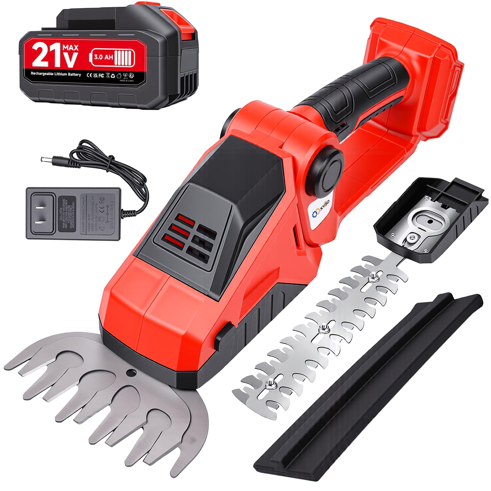 cordless hedge trimmer, 2 in 1 hedge trimmer, electric hedge trimmer with battery and charger included, cordless grass shear & shrubbery trimmer for gardens, yards and lawns (red) cordless hedge trimmer, 2 in 1 hedge trimmer, electric hedge trimmer with battery and charger included, cordless grass shear & shrubbery trimmer for gardens, yards and lawns (red)