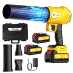 cordless leaf blower, turbo jet blower, 800,000 rpm handheld leaf blower with 2x4500mah batteries & charger, electric leaf blowers for patio cleaning, lawn care, leaves, dust (yellow)