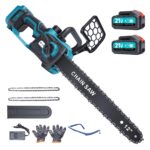 12 in electric chainsaw cordless, 21v battery powered cordless chainsaws, 2x3000mah battery handheld chainsaw for tree trimming electric tree trimmer saw (blue, 12inch)