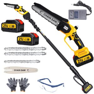 2 in 1 cordless pole saw & mini chainsaw, 6" & 8" electric tree trimmer with extension pole, handheld chain saw for branch cutting, gift for men, dad, father or husband (yellow)