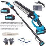 2 in 1 cordless pole saw & mini chainsaw, 6" & 8" electric tree trimmer with extension pole, handheld chain saw for branch cutting, gift for men, dad, father or husband (blue)