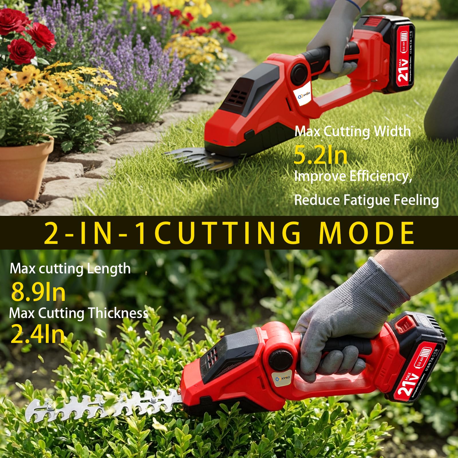 cordless hedge trimmer, 2 in 1 hedge trimmer, electric hedge trimmer with battery and charger included, cordless grass shear & shrubbery trimmer for gardens, yards and lawns (red) cordless hedge trimmer, 2 in 1 hedge trimmer, electric hedge trimmer with battery and charger included, cordless grass shear & shrubbery trimmer for gardens, yards and lawns (red)