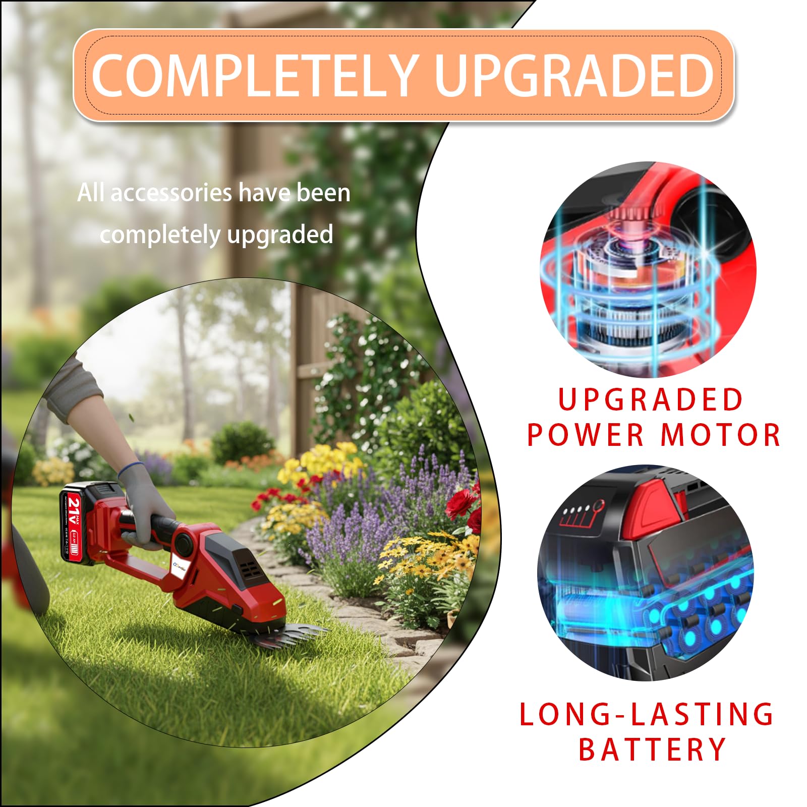 cordless hedge trimmer, 2 in 1 hedge trimmer, electric hedge trimmer with battery and charger included, cordless grass shear & shrubbery trimmer for gardens, yards and lawns (red) cordless hedge trimmer, 2 in 1 hedge trimmer, electric hedge trimmer with battery and charger included, cordless grass shear & shrubbery trimmer for gardens, yards and lawns (red)